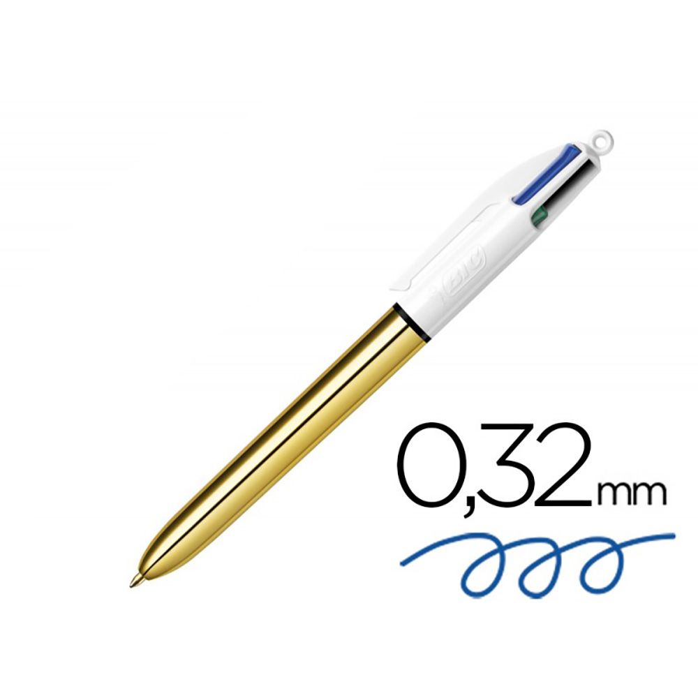 BOLIGRAFO 4 COLORES PUNTA DE 1 mm CUERPO DORADO