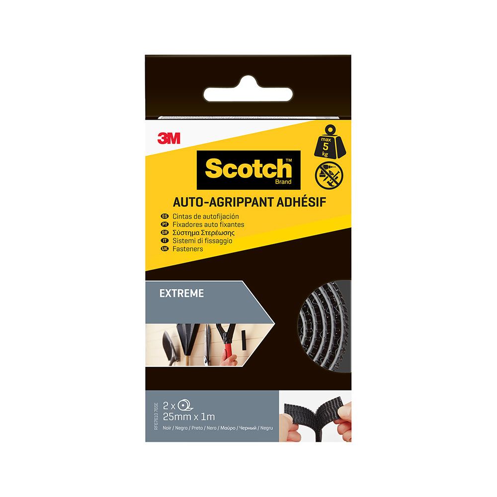 CINTA DE AUTOFIJACIÓN EXTREME ROLLO NEGRA, MÁX 5 Kg, 25 mm x 1 m, 2 uds
