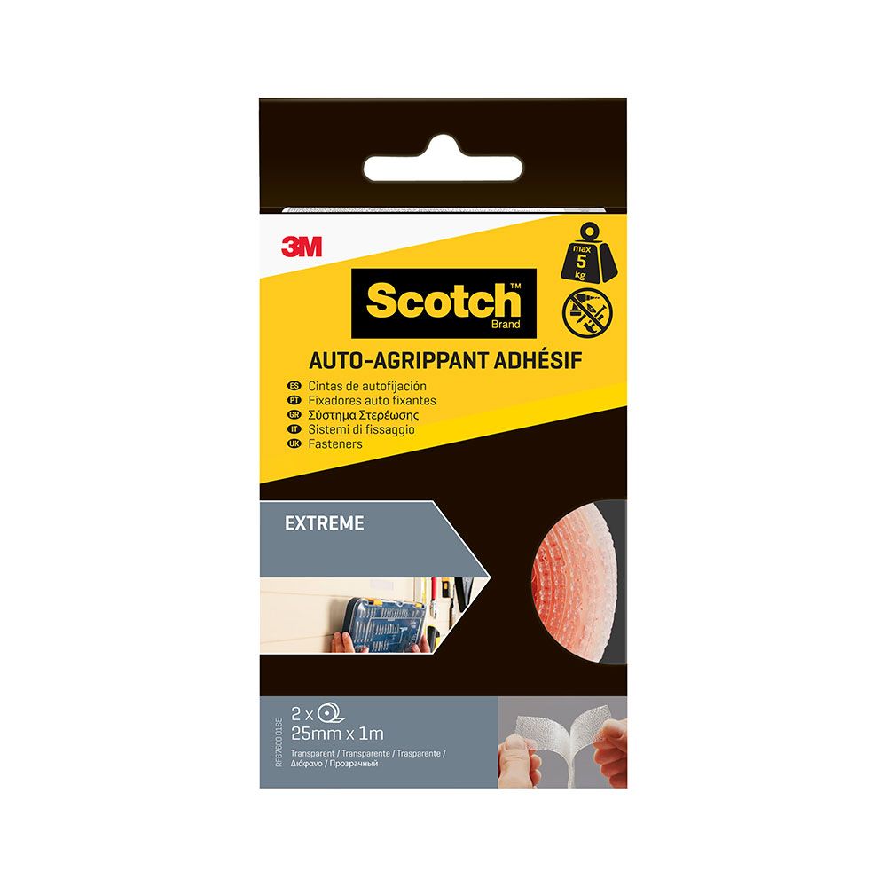CINTA DE AUTOFIJACIÓN EXTREME ROLLO TRANSPARENTE, MÁX 5 Kg, 25 mm x 1 m, 2 uds