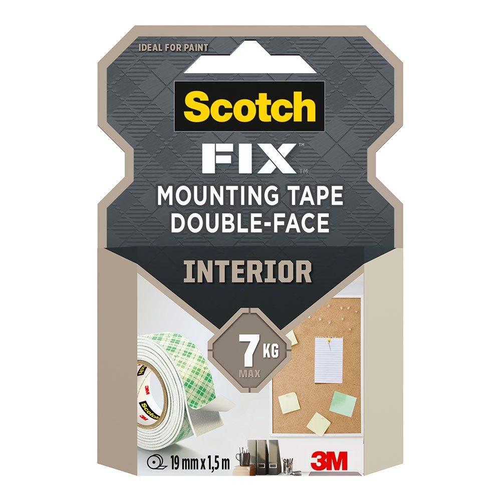 CINTA DOBLE CARA DE MONTAJE PARA INTERIORES, MÁX 7 Kg, 19 mm x 1,5 m