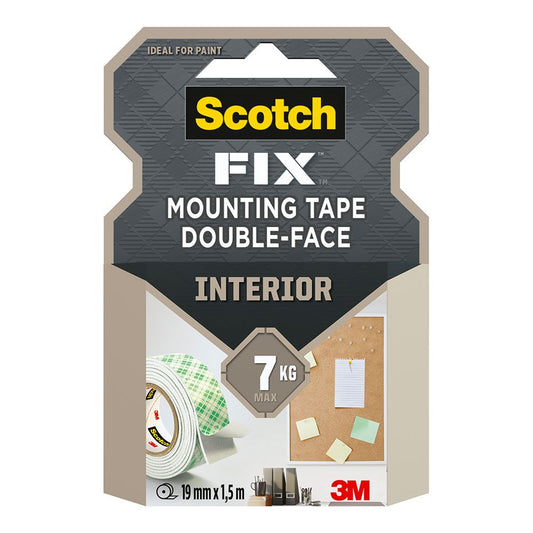 CINTA DOBLE CARA DE MONTAJE PARA INTERIORES, MÁX 7 Kg, 19 mm x 1,5 m