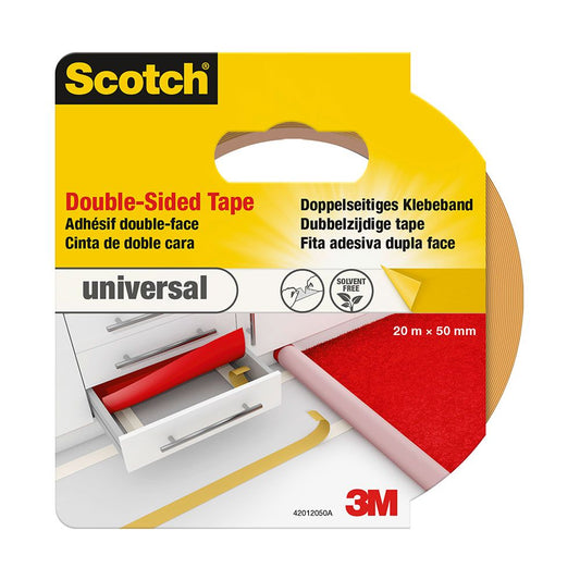 CINTA DOBLE CARA UNIVERSAL BLANCA 50 mm x 20 m