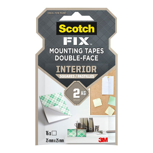 CUADRADOS ADHESIVOS DOBLE CARA, PARA INTERIORES, 25 mm x 25 mm, 16 uds, MÁX 2 kg