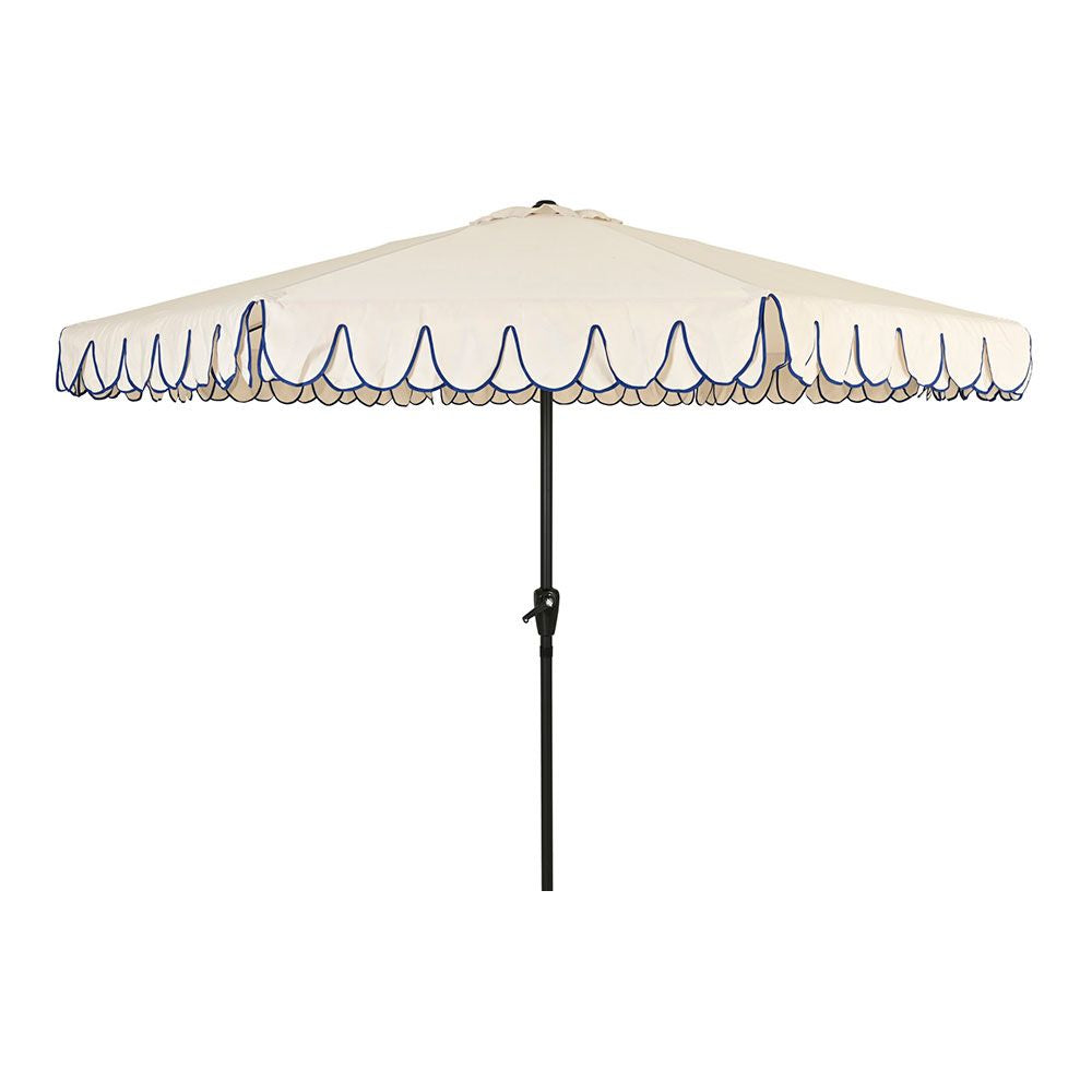 PARASOL PARA JARDÍN COLOR BEIGE RIBETE AZUL Ø270 x 235 cm