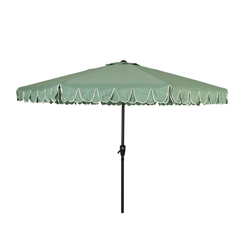 PARASOL PARA JARDÍN COLOR VERDE RIBETE BLANCO Ø270 x 235 cm