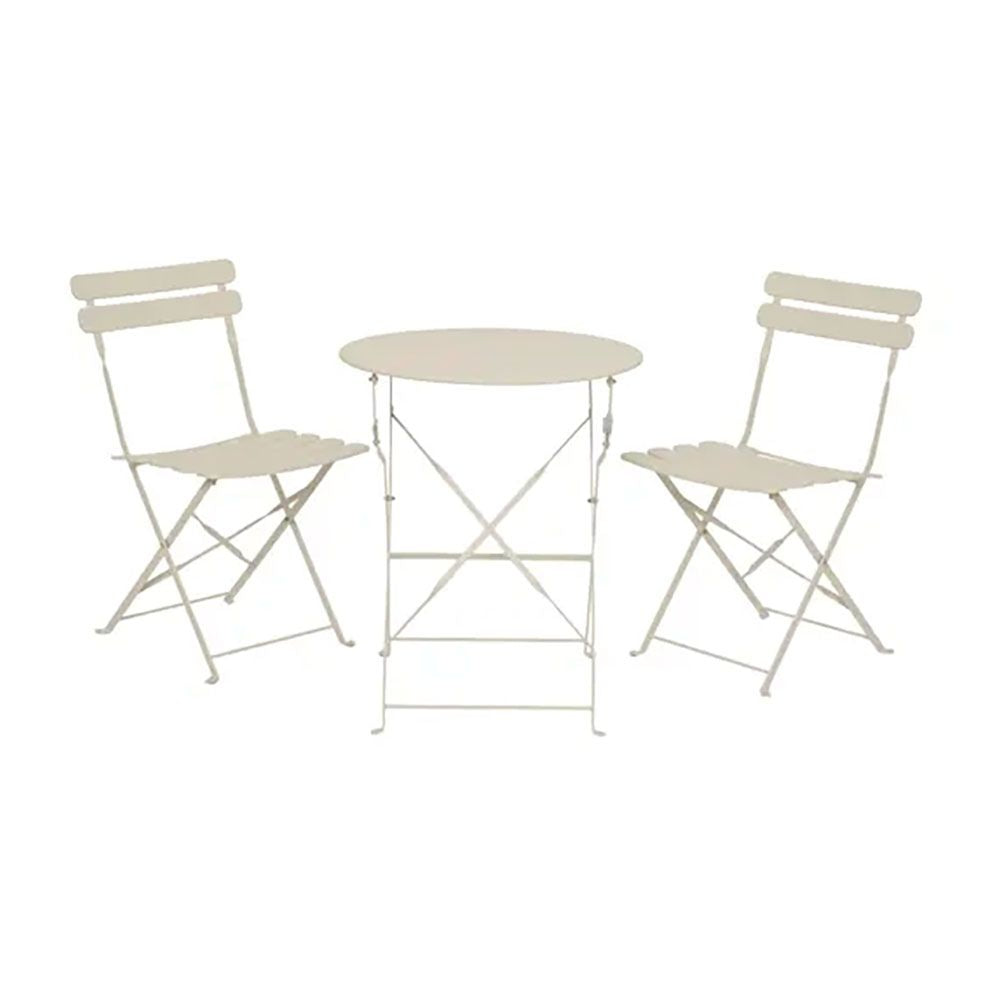 CONJUNTO DE MESA Y 2 SILLAS HELSINGBORG, PLEGABLES, DE ACERO, BLANCO
