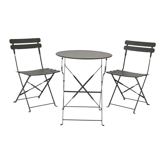 CONJUNTO DE MESA Y 2 SILLAS HELSINGBORG, PLEGABLES, DE ACERO, GRIS ANTRACITA