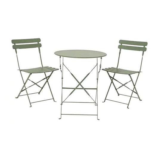 CONJUNTO DE MESA Y 2 SILLAS HELSINGBORG, PLEGABLES, DE ACERO, VERDE