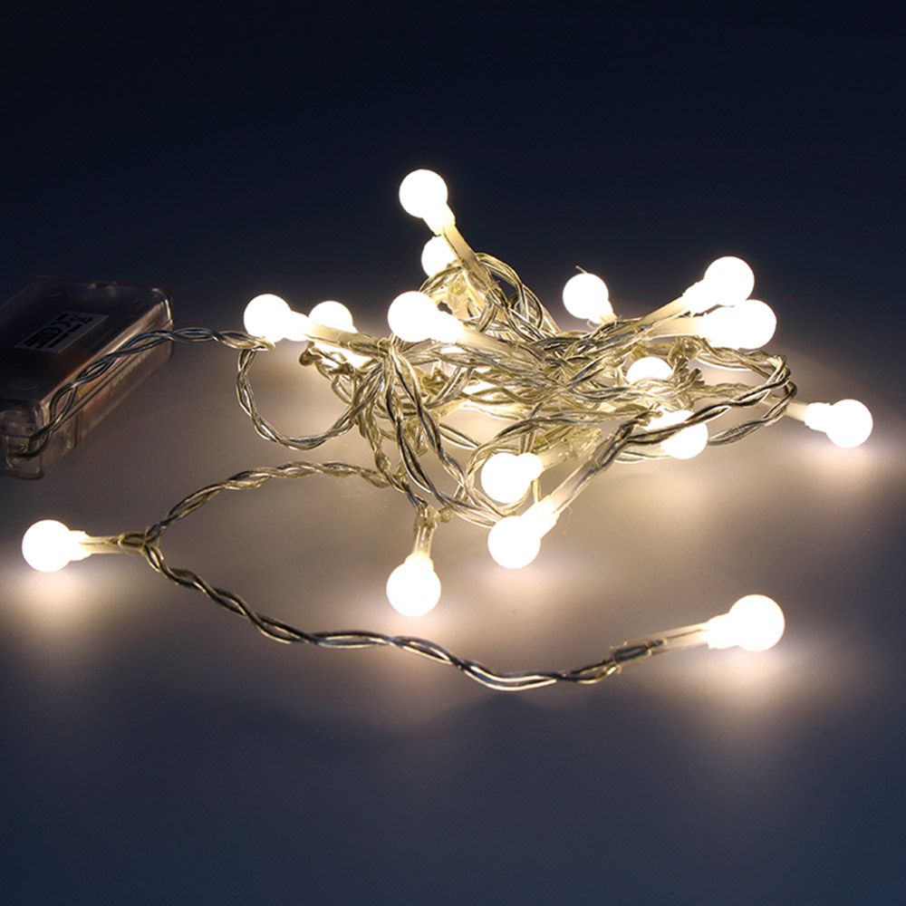 GUIRNALDA A PILAS FIJA 20 LEDS ESFERICA 8mm LUZ BLANCO CALIDO 2,3 m