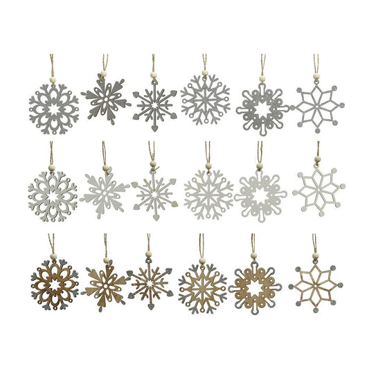 ADORNO DE MADERA PARA ÁRBOL DE NAVIDAD, COPOS DE NIEVE Ø6cm, MODELOS VARIADOS