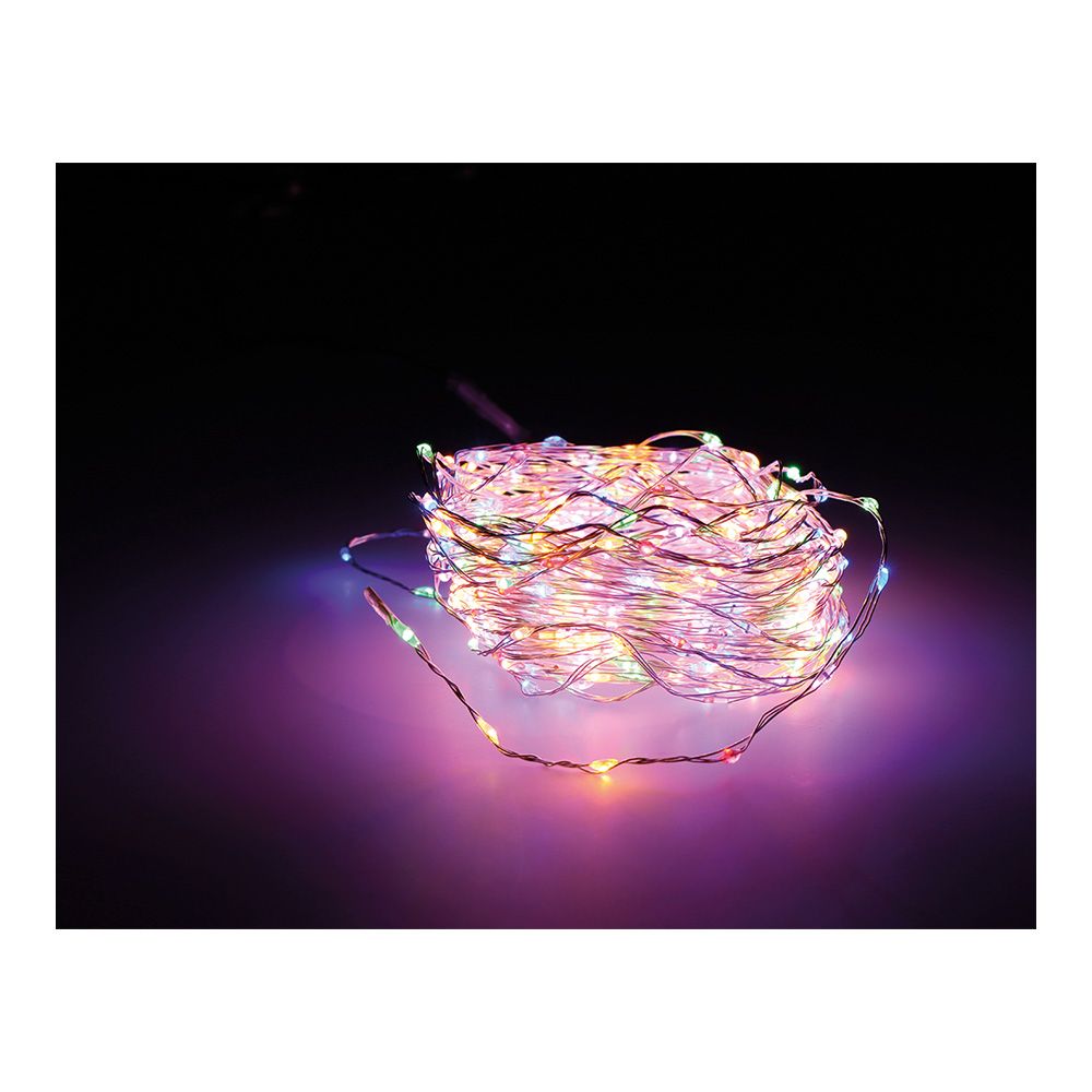 GUIRNALDA MICRO LED EXTRA DENSE 567 LEDS MULTICOLOR PARPADEANTE CABLE PLATA 14 m
