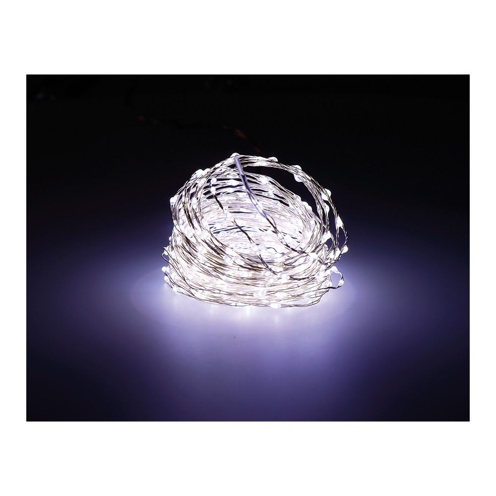 GUIRNALDA MICRO LED EXTRA DENSE 567 LEDS LUZ FRIA PARPADEANTE CABLE PLATA 14 m