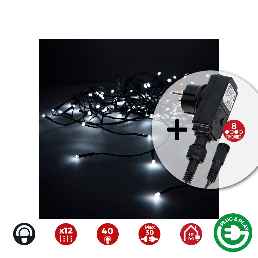 CORTINA ICICLE CON PROGRAMADOR EASY-CONNECT 2x0,5m 12 TIRAS 40 LEDS BLANCO FRÍO