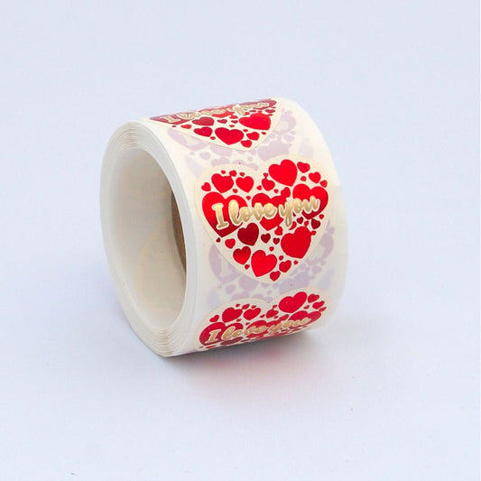 ETIQUETAS ADHESIVAS CORAZÓN "I LOVE YOU", 250 uds, 45 x 40 mm