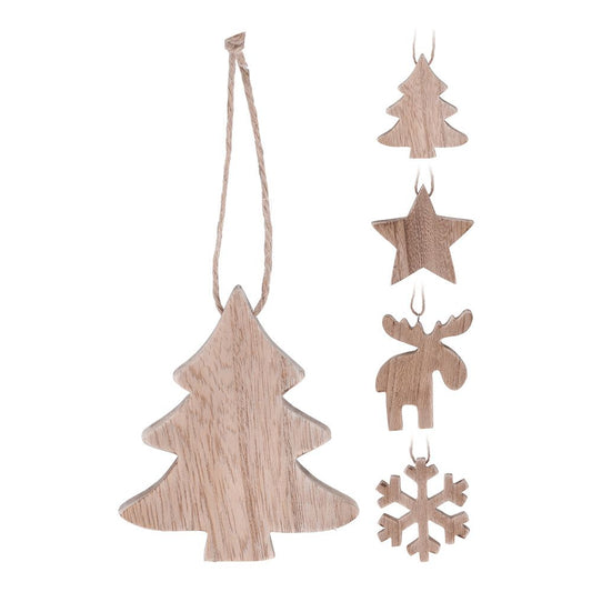 ADORNO NAVIDEÑO COLGANTE DE MADERA, 10 cm, MODELOS SURTIDOS