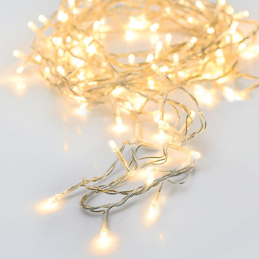 GUIRNALDA A PILAS MULTIFUNCION 48 LEDS CABLE TRANSPARENTE LUZ BLANCO CALIDO 4 m