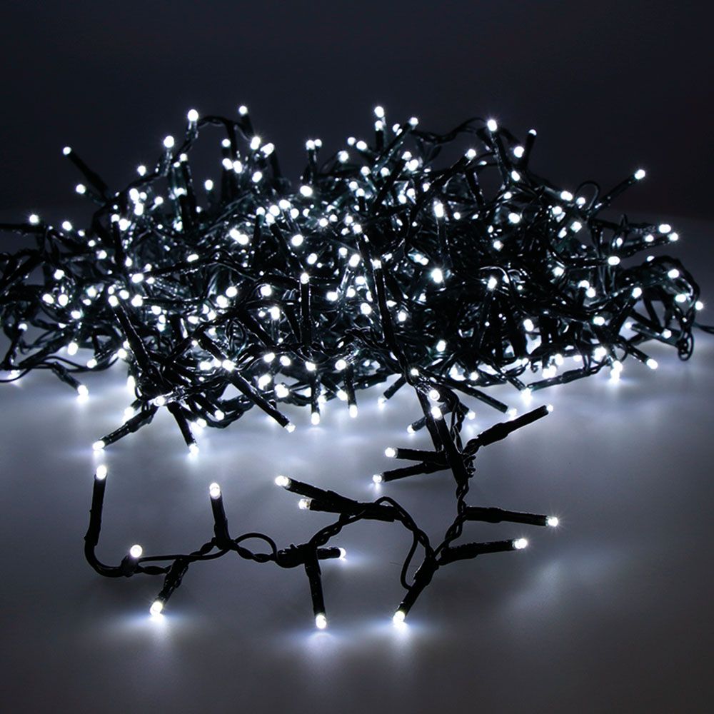 GUIRNALDA LED COMPACT 500 LEDS PARPADEANTE EXTERIOR BLANCO FRIO CABLE VERDE 16 m