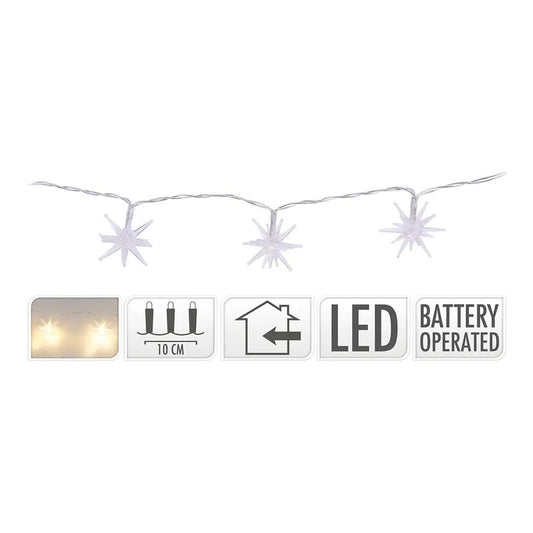 GUIRNALDA A PILAS FIJA 10 LEDS ESTRELLAS DECORATIVAS Ø45mm LUZ CÁLIDA  1,30m COLORES/MODELOS SURTIDOS