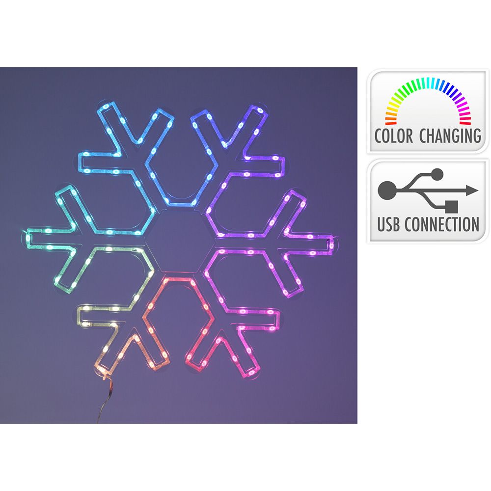 ADORNO LED COPO DE NIEVE 50 x 43 cm, RGB, 90 LED, CONEXIÓN USB.