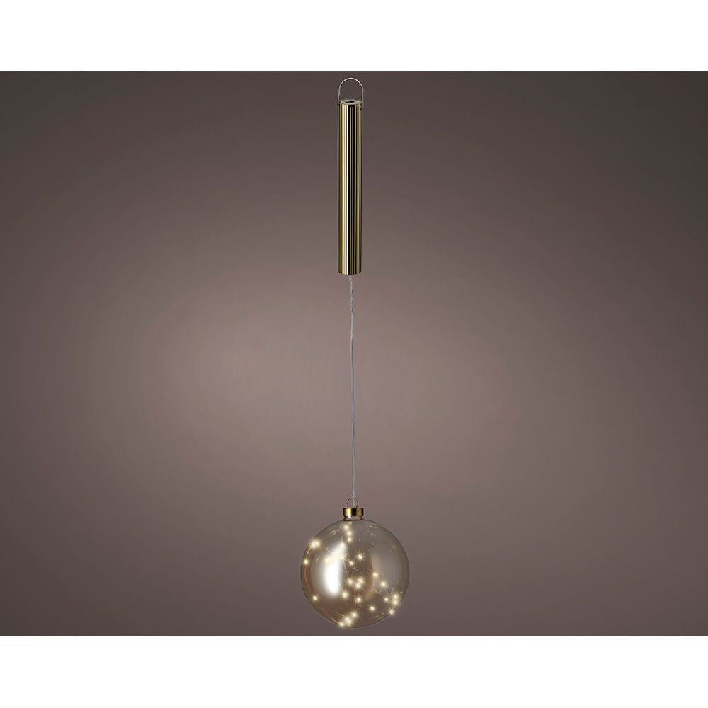 BOLA COLGANTE DE CRISTAL MICRO LED, DORADA, Ø14cm.