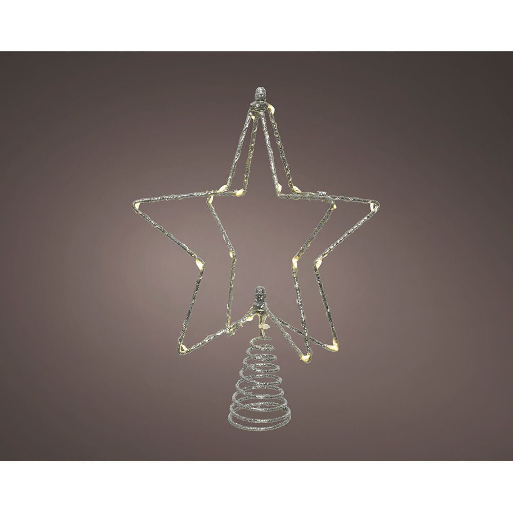 ADORNO ESTRELLA 3D PARA ÁRBOL NAVIDAD, PLATEADA, 20 LED,  20 x 5,5 x 25,5 cm