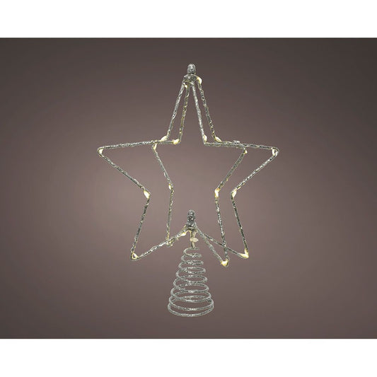 ADORNO ESTRELLA 3D PARA ÁRBOL NAVIDAD, PLATEADA, 20 LED,  20 x 5,5 x 25,5 cm