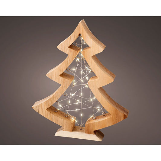 MINI ABETO MICROLED, DE MADERA; LUZ BLANCA CÁLIDA FIJA, 36 LEDS, 22x3,5x27cm.