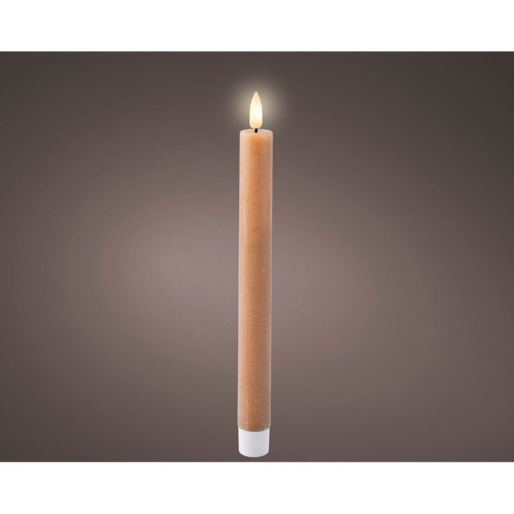 VELA DE CERA LED COLOR MARRÓN Ø2,2 x 24,5 cm. PACK 2 uds