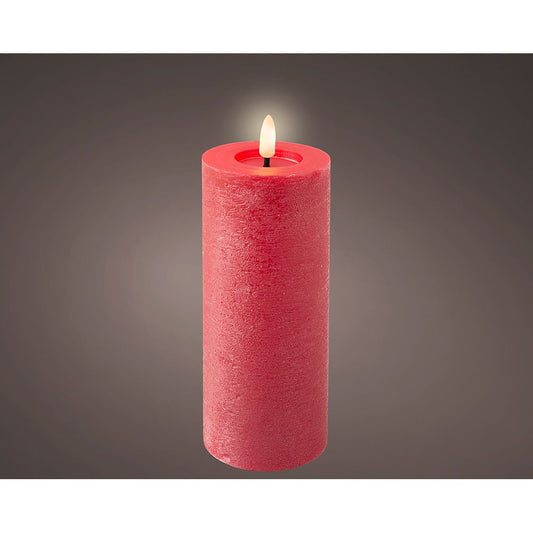 VELA DE CERA LED, COLOR ROJO, SUPERFICIE RÚSTICA Ø7 x 19 cm