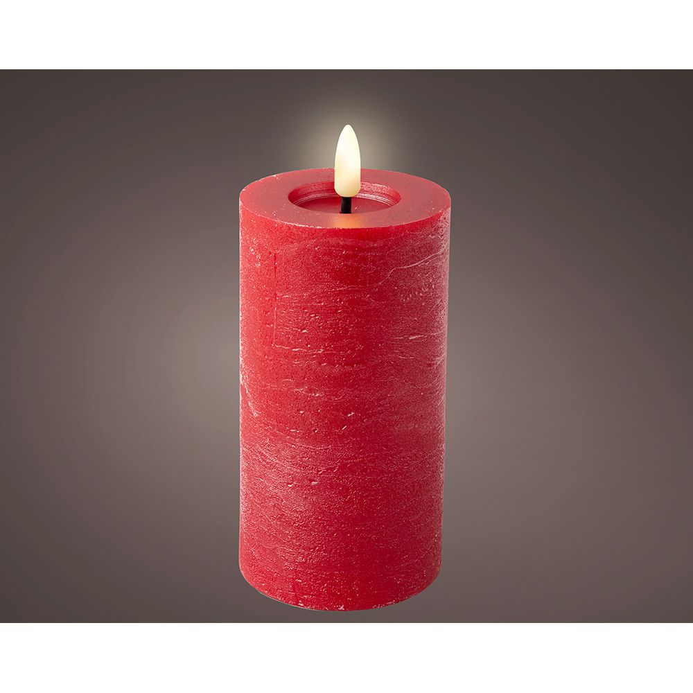 VELA DE CERA LED, COLOR ROJO, SUPERFICIE RÚSTICA Ø7 x 15 cm
