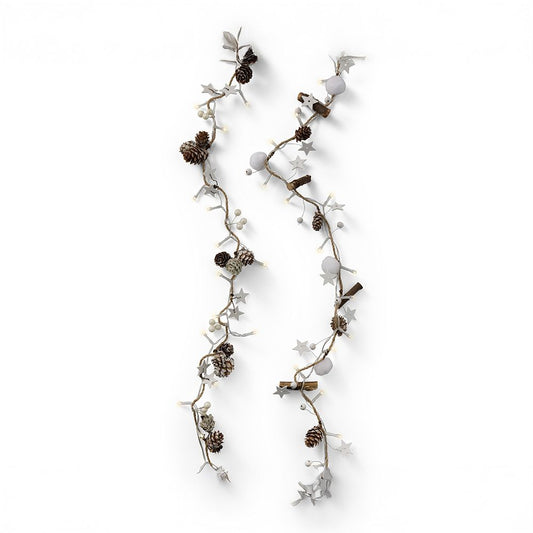 GUIRNALDA PIÑAS Y ESTRELLAS, 24 LEDS, LUZ CÁLIDA, INTERIOR, 1,20 m
