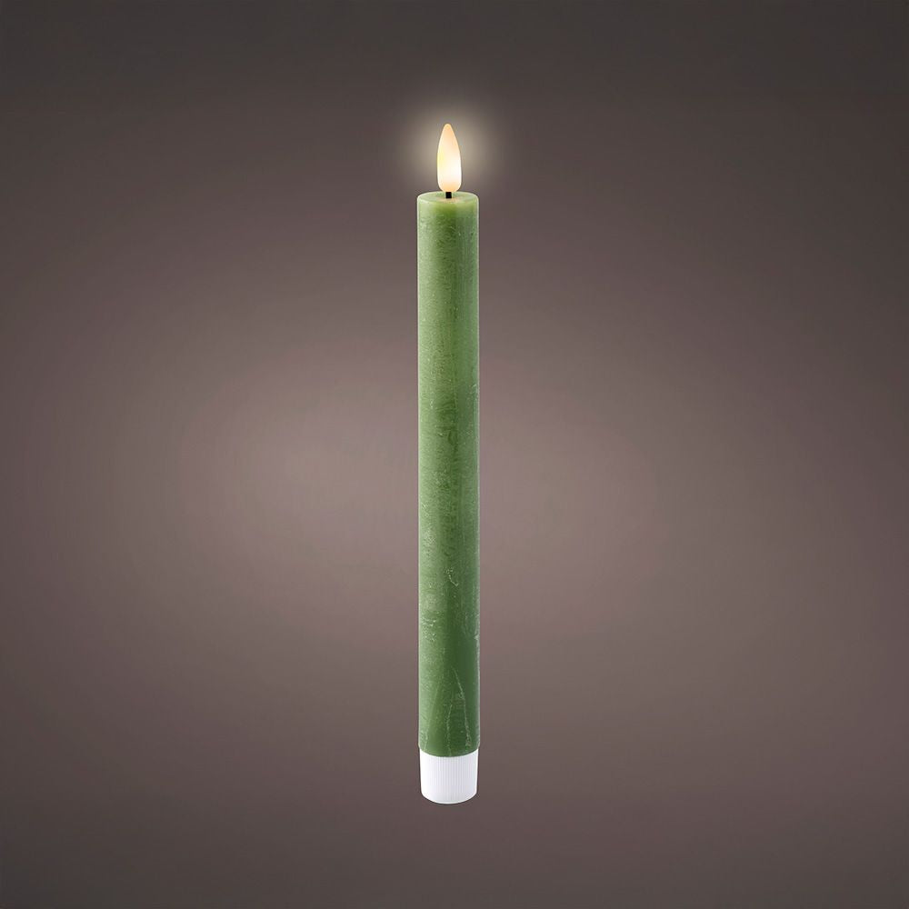 VELA DE CERA LED COLOR VERDE, ACABADO RÚSTICO, Ø2,20 x 24,50 cm, PACK 2 uds