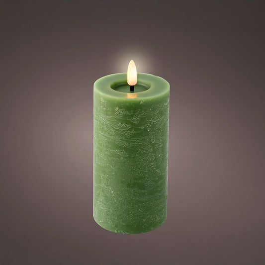 VELA DE CERA LED, COLOR VERDE, ACABADO RÚSTICO, Ø7 x 15 cm