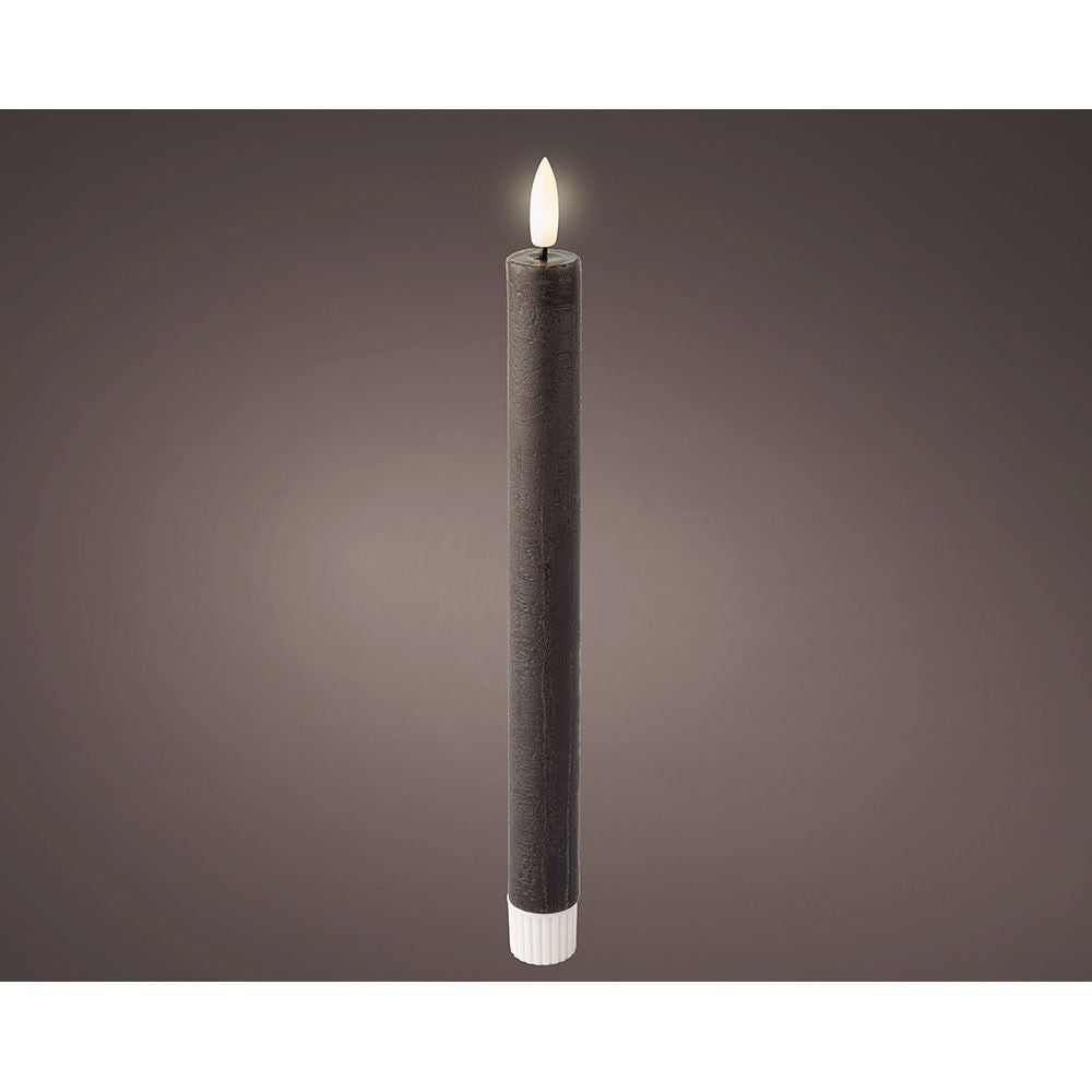VELA DE CERA LED EFECTO LLAMA COLOR GRIS, Ø2 x 24,5 cm, 2 uds