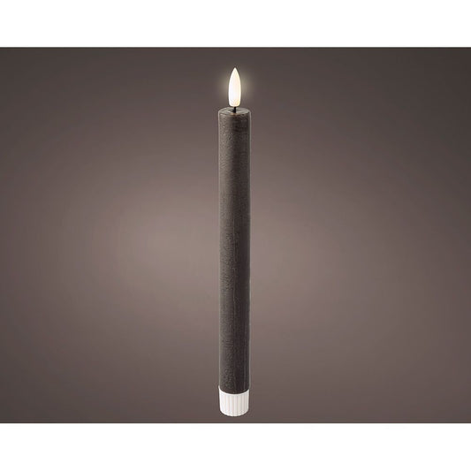 VELA DE CERA LED EFECTO LLAMA COLOR GRIS, Ø2 x 24,5 cm, 2 uds