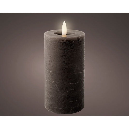 VELA DE CERA LED, COLOR GRIS ANTRACITA, SUPERFICIE RÚSTICA, Ø7 x 15 cm
