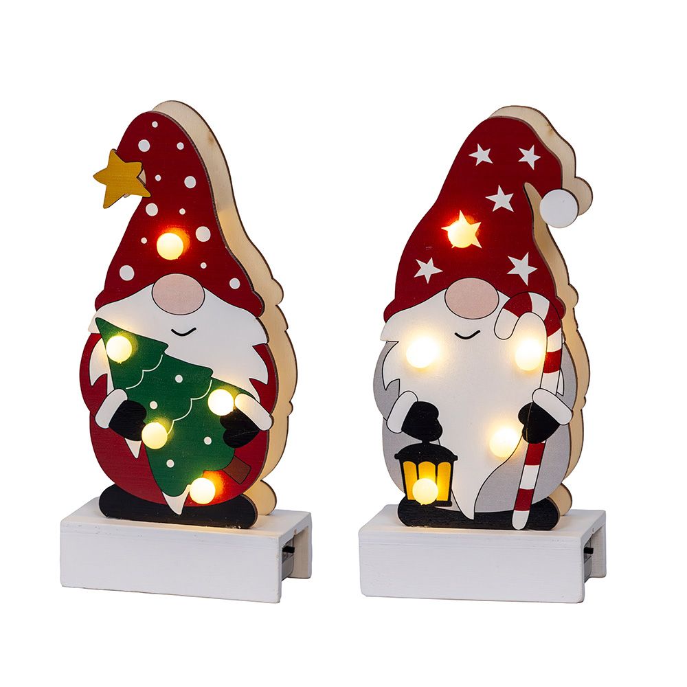 FIGURA GNOMO MADERA CON LED 8,50 x 4,50 x 18 cm, MODELOS VARIADOS