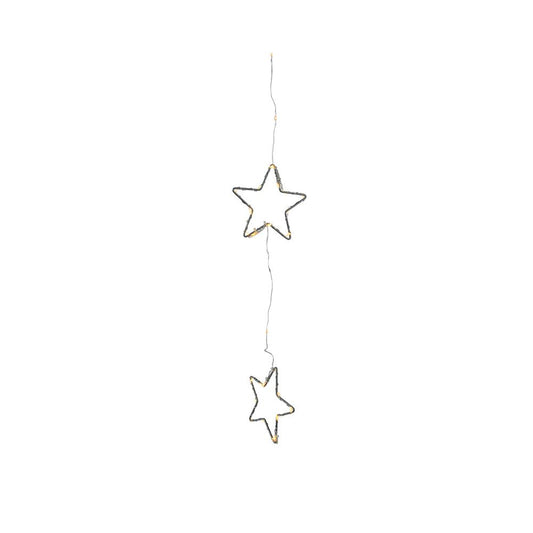 CORTINA DE LED CON ESTRELLAS, FIJA, LUZ CÁLIDA, 252 LEDS, EXTERIOR, 2 m COLOR PLATEADO