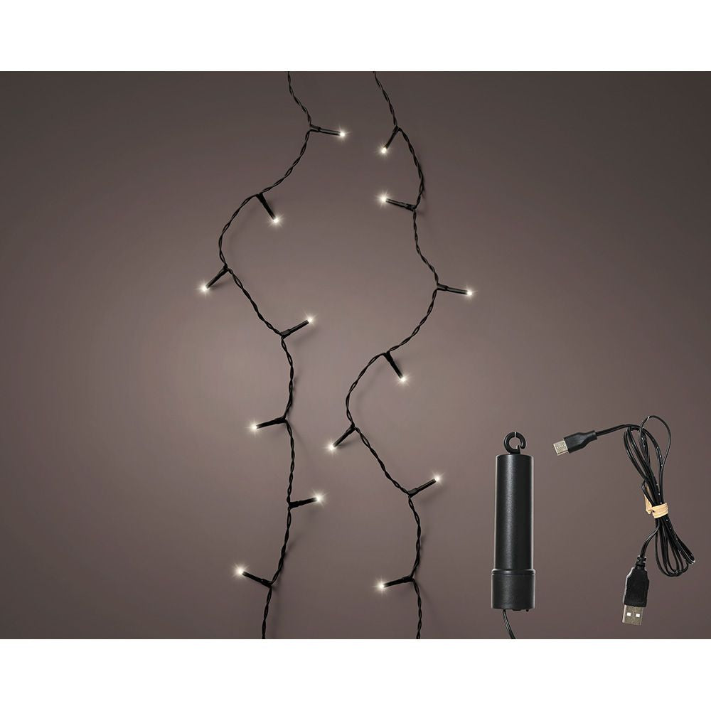 GUIRNALDA LED RECARGABLE MULTIFUNCIÓN, LUZ CÁLIDA, EXTERIOR, 100 LEDS, 7,4 m