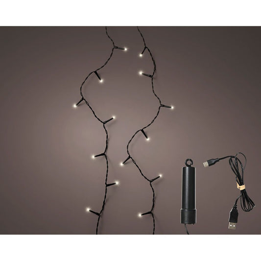 GUIRNALDA LED RECARGABLE MULTIFUNCIÓN, LUZ CÁLIDA, EXTERIOR, 100 LEDS, 7,4 m