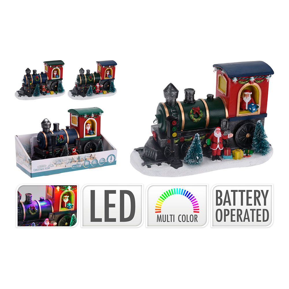 LOCOMOTORA CON PAPA NOEL CON LED, MODELO VARIADOS