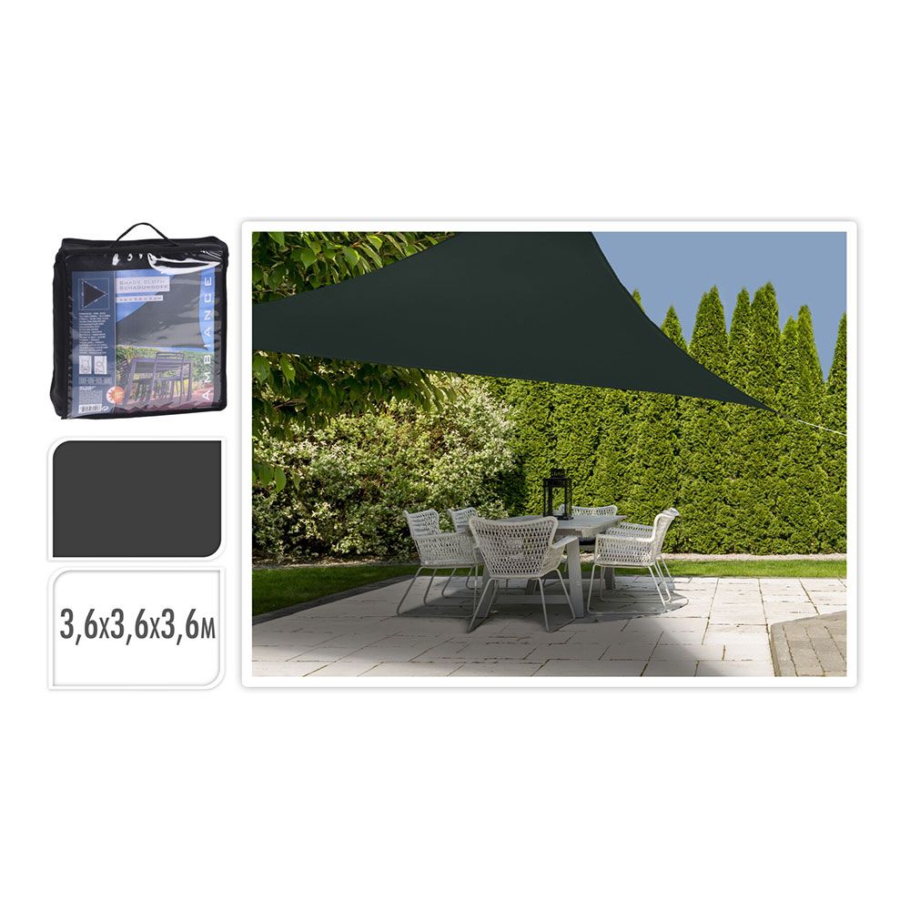 TOLDO VELA TRIÁNGULO 3,60 x 3,60 x 3,60 m COLOR GRIS OSCURO