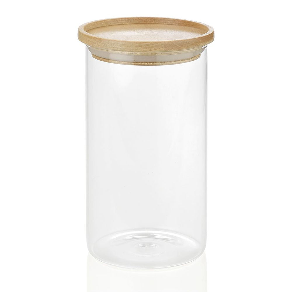 BOTE DE VIDRIO / MADERA Ø9,5 x 17,5 cm
