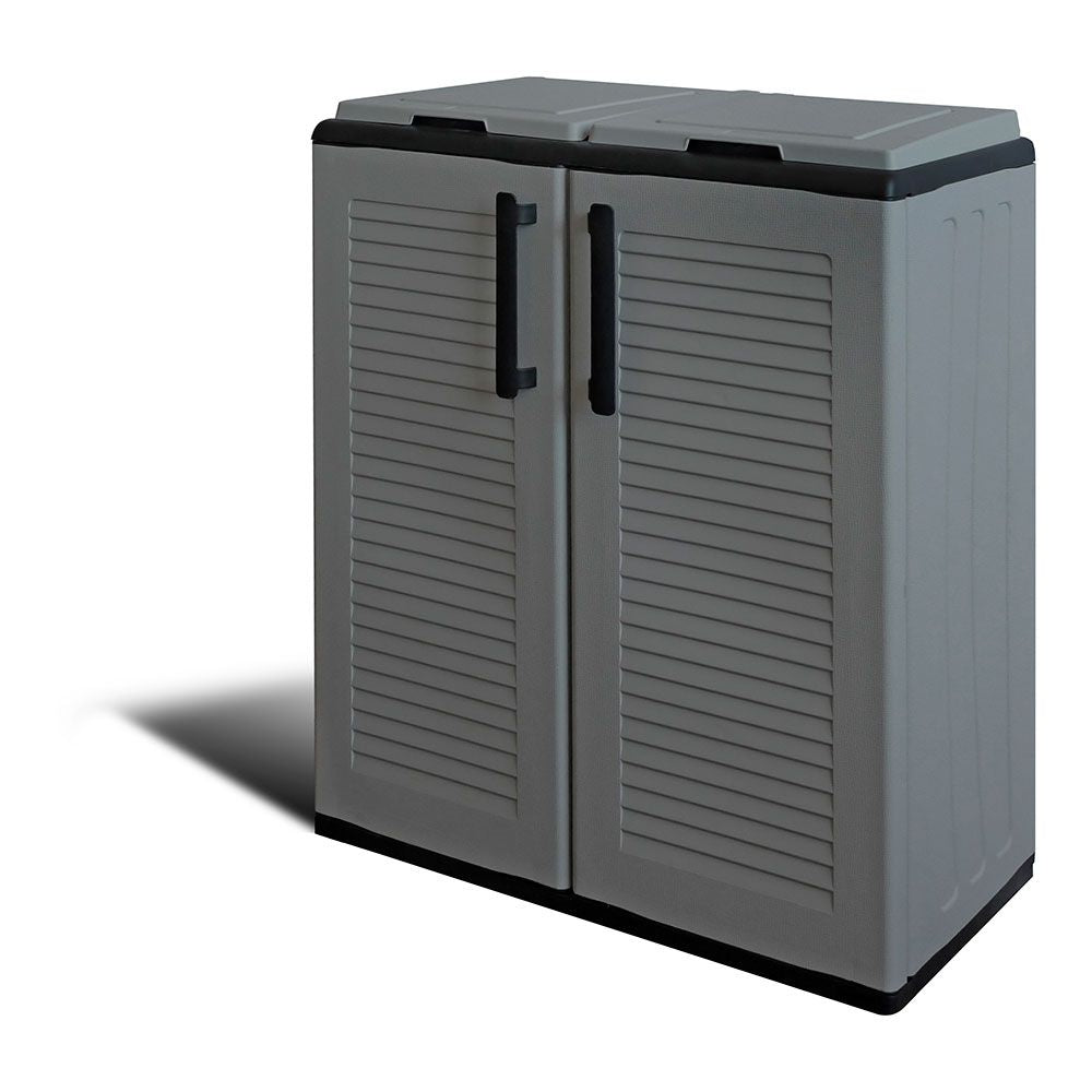 ARMARIO BAJO LÍNEA ECO EASY CON RECICLAJE SELECTIVO DE 2 TAPAS, POLIPROPILENO, GRIS OSCURO, 68 x 37 x 84 cm