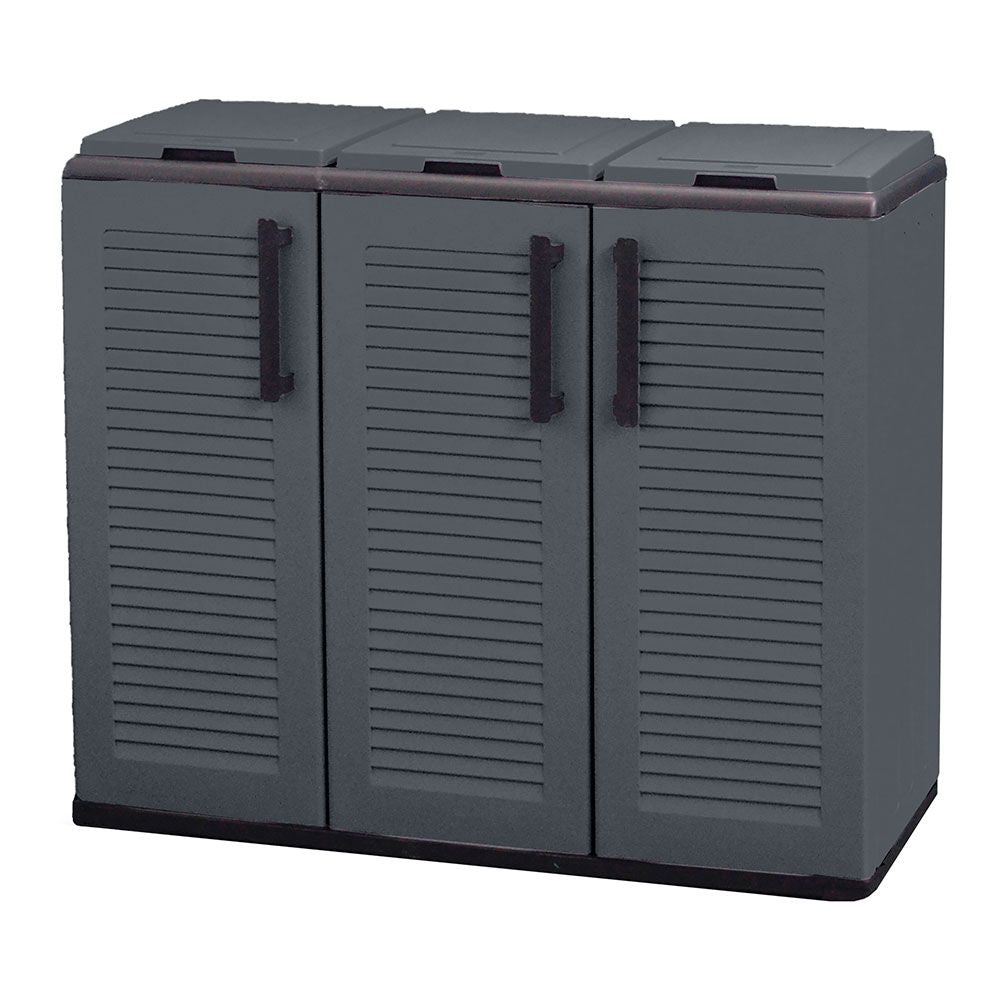 ARMARIO BAJO LÍNEA ECO EASY CON RECICLAJE SELECTIVO DE 3 TAPAS, POLIPROPILENO, GRIS OSCURO, 102 x 37 x 84 cm