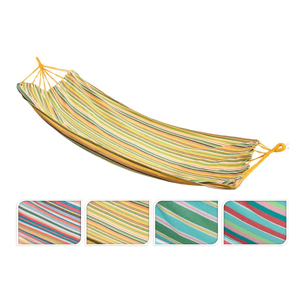 HAMACA DE ALGODÓN Y POLIÉSTER 100 x 200 cm, COLORES SURTIDOS