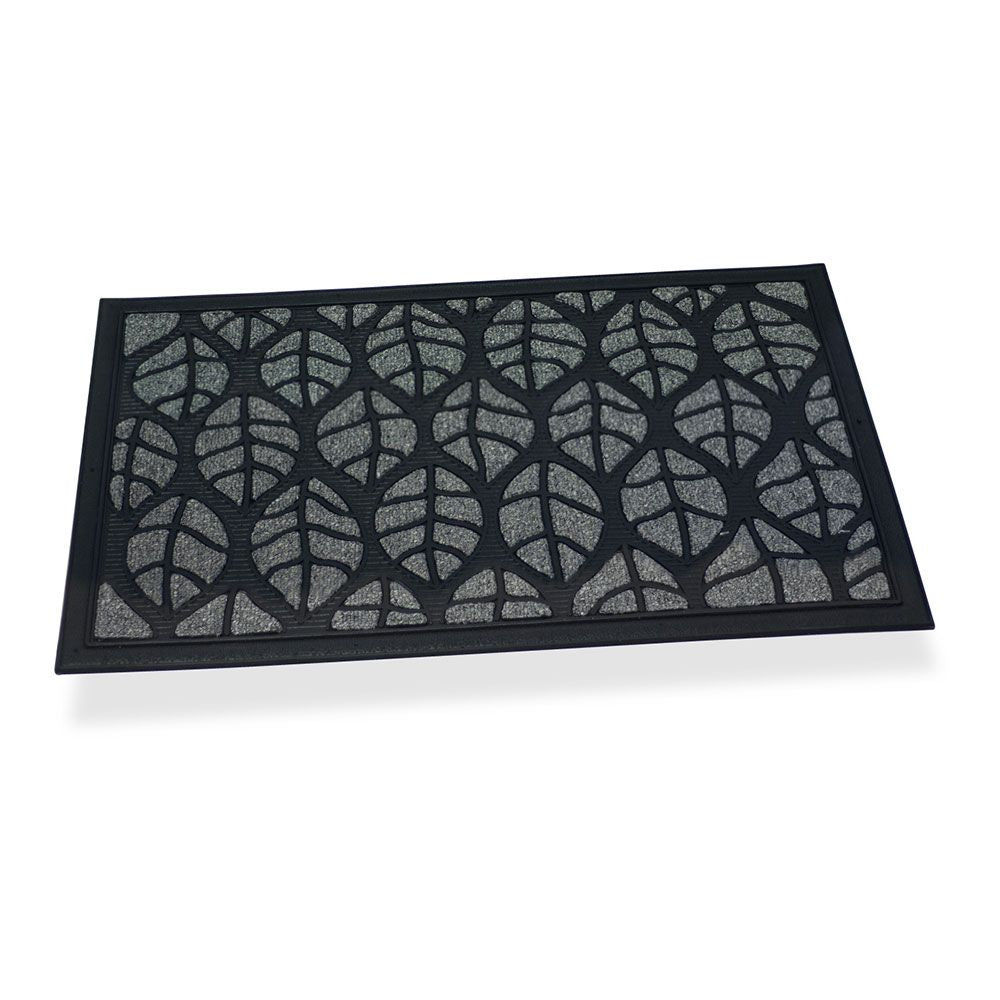 FELPUDO GOMA/MOQUETA, HOJAS GRIS, 75 x 45 x 0,5 cm