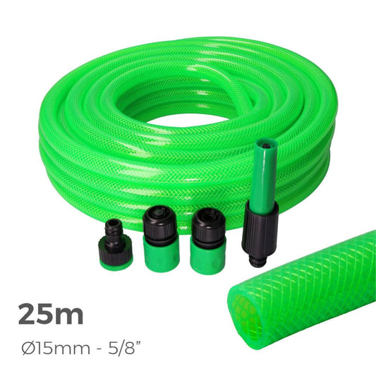 KIT MANGUERA DE JARDÍN ESTANDAR Ø15 mm, 5/8 pulg, 25 m