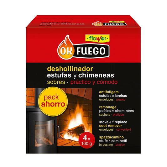 OKFUEGO DESHOLLINADOR EN SOBRES PARA ESTUFAS Y CHIMENEAS 4 uds x 100 g