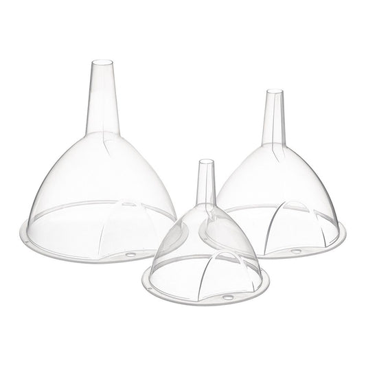 EMBUDOS DE PLÁSTICO TRANSPARENTE Ø10 cm / Ø12 cm / Ø12 cm; 3 uds